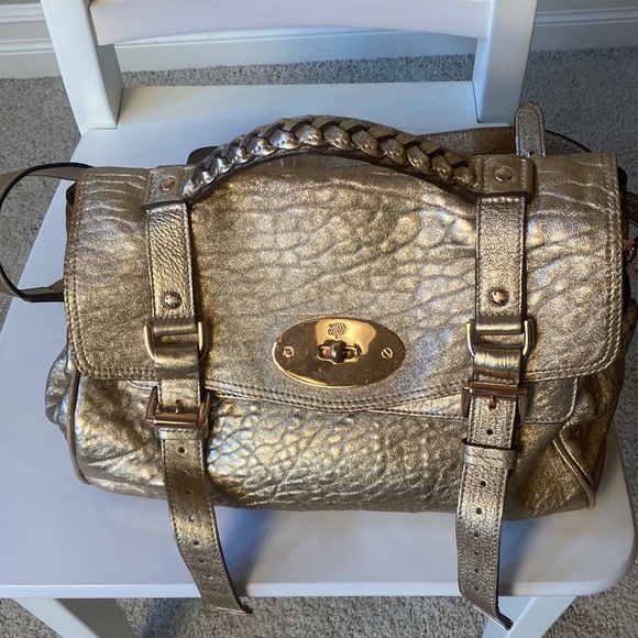 Mulberry Metallic Rose Gold Leather Alexa Satchel Crossbody Bag - Picture 7 of 16